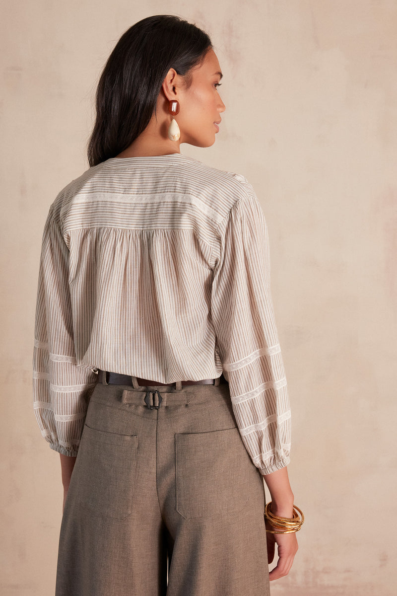 SALOME PALE GREY STRIPED LACE BLOUSE