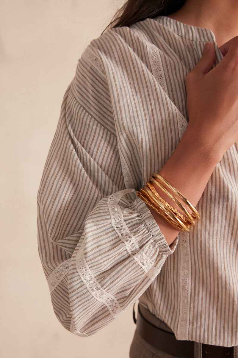 SALOME PALE GREY STRIPED LACE BLOUSE