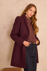 ANABELLE AUBERGINE MID-LENGTH WOOL COAT