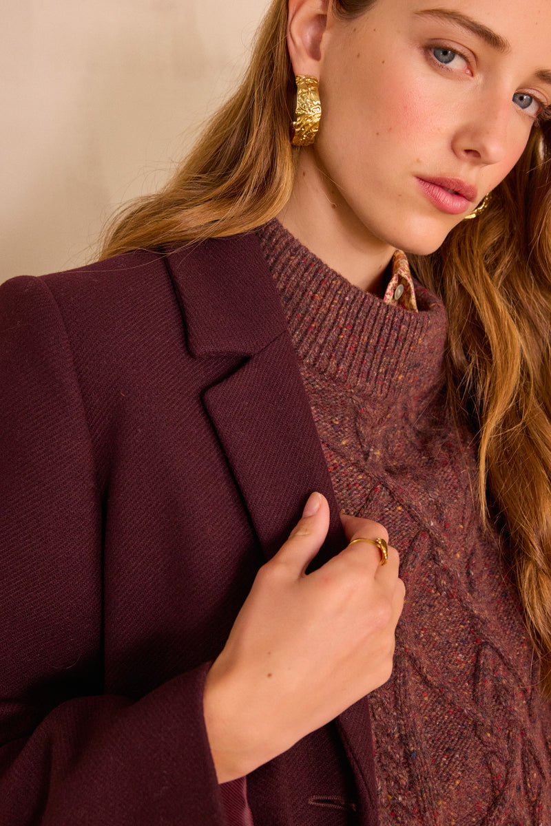 ANABELLE AUBERGINE MID-LENGTH WOOL COAT