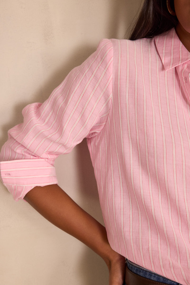 CARLA PINK STRIPED LINEN SHIRT