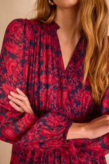 RANIA BURGUNDY PRINTED DRESS