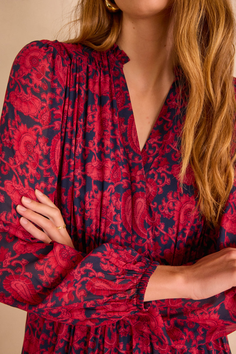 RANIA BURGUNDY PRINTED DRESS