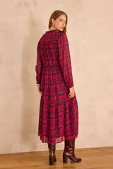 RANIA BURGUNDY PRINTED DRESS