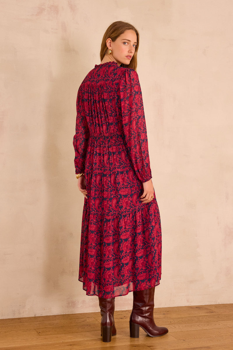 RANIA BURGUNDY PRINTED DRESS