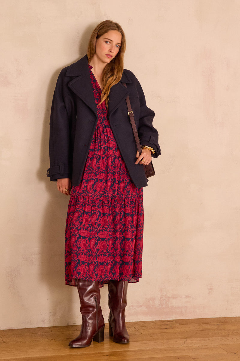 RANIA BURGUNDY PRINTED DRESS