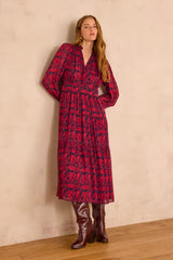 RANIA BURGUNDY PRINTED DRESS