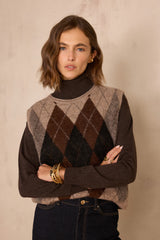 BENNY DARK BROWN WOOL AND ALPACA SLEEVELESS JUMPER