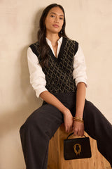 BAXTER BLACK SLEEVELESS V-NECK JUMPER