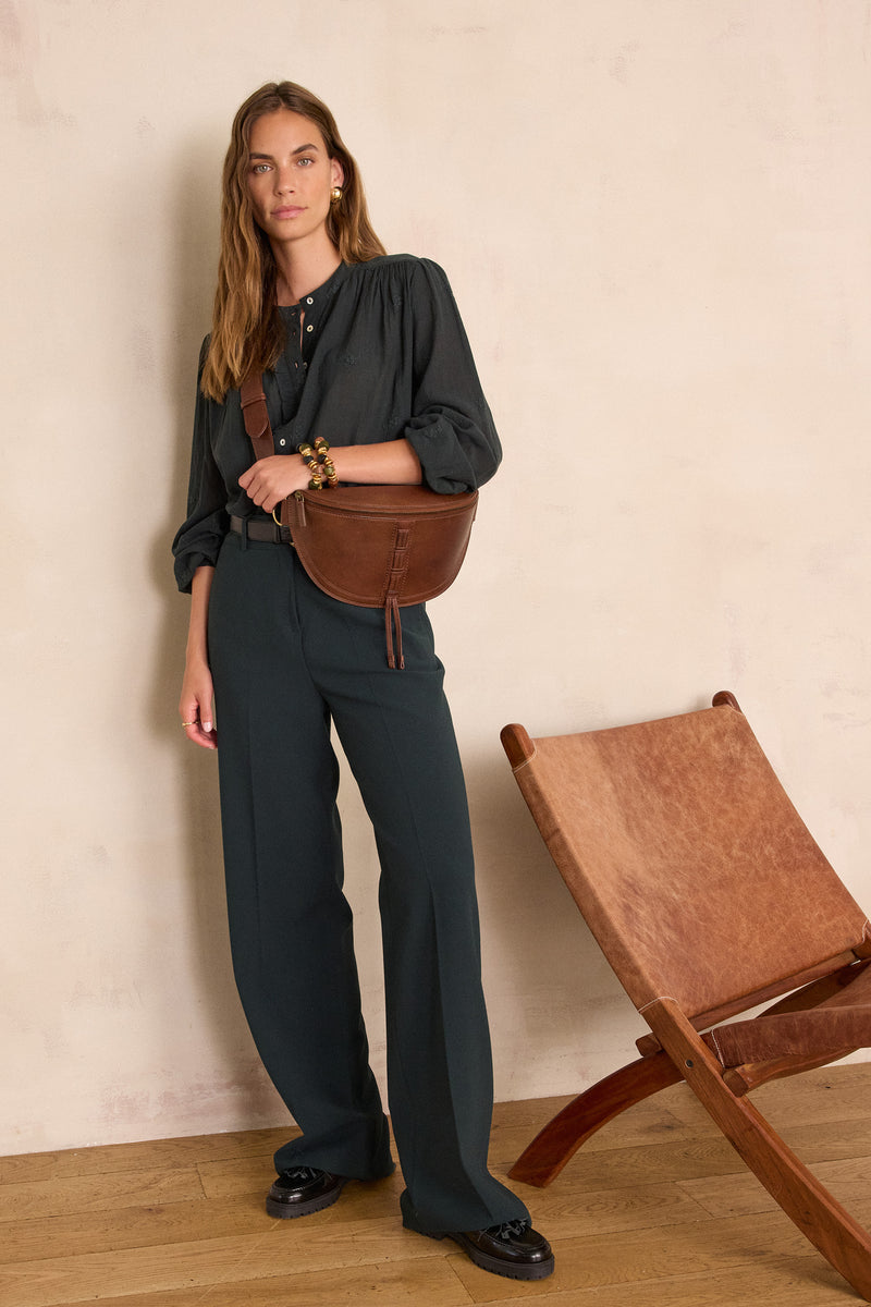 LAYLA PINE GREEN WIDE-LEG TROUSERS