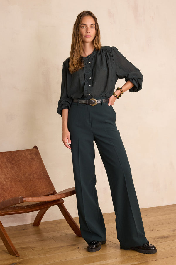 LAYLA PINE GREEN WIDE-LEG TROUSERS
