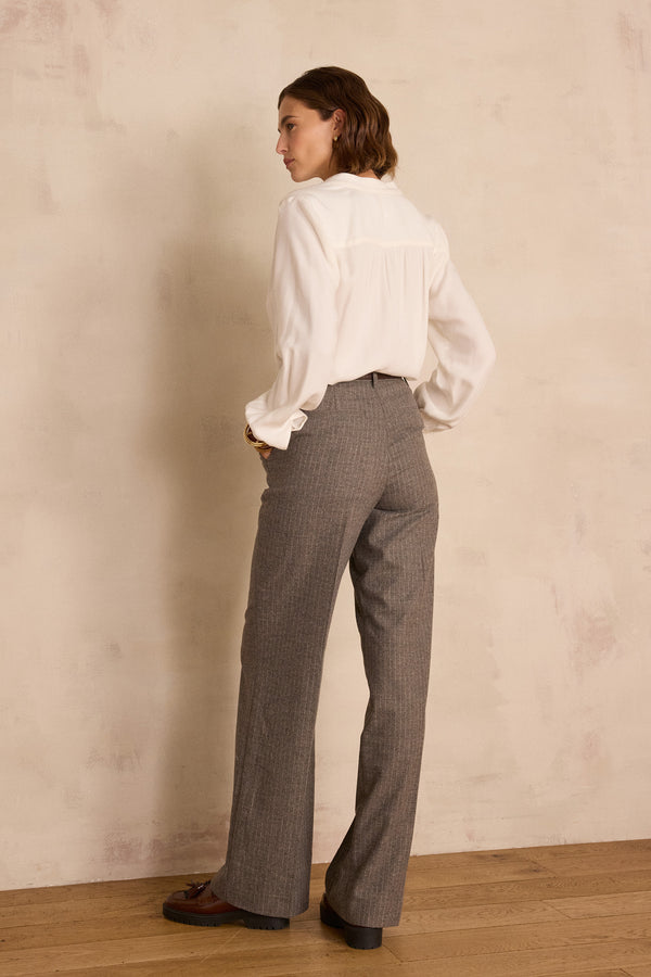 FERGUSON LIGHT TAUPE WOOL STRIPED TROUSERS