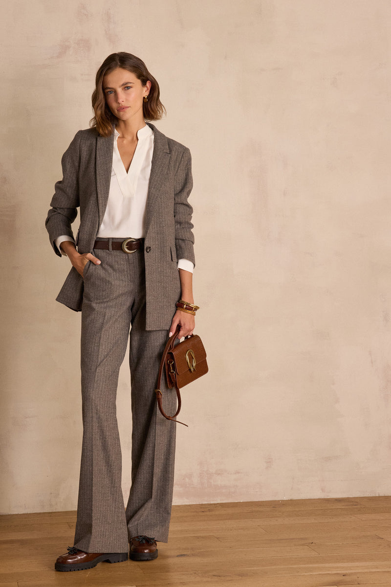 FERGUSON LIGHT TAUPE WOOL STRIPED TROUSERS