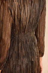 REVEUSE COPPER LONG IRIDESCENT DRESS