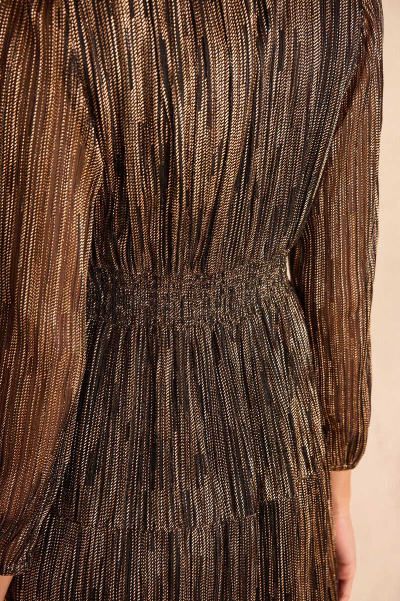 REVEUSE COPPER LONG IRIDESCENT DRESS