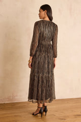 REVEUSE COPPER LONG IRIDESCENT DRESS