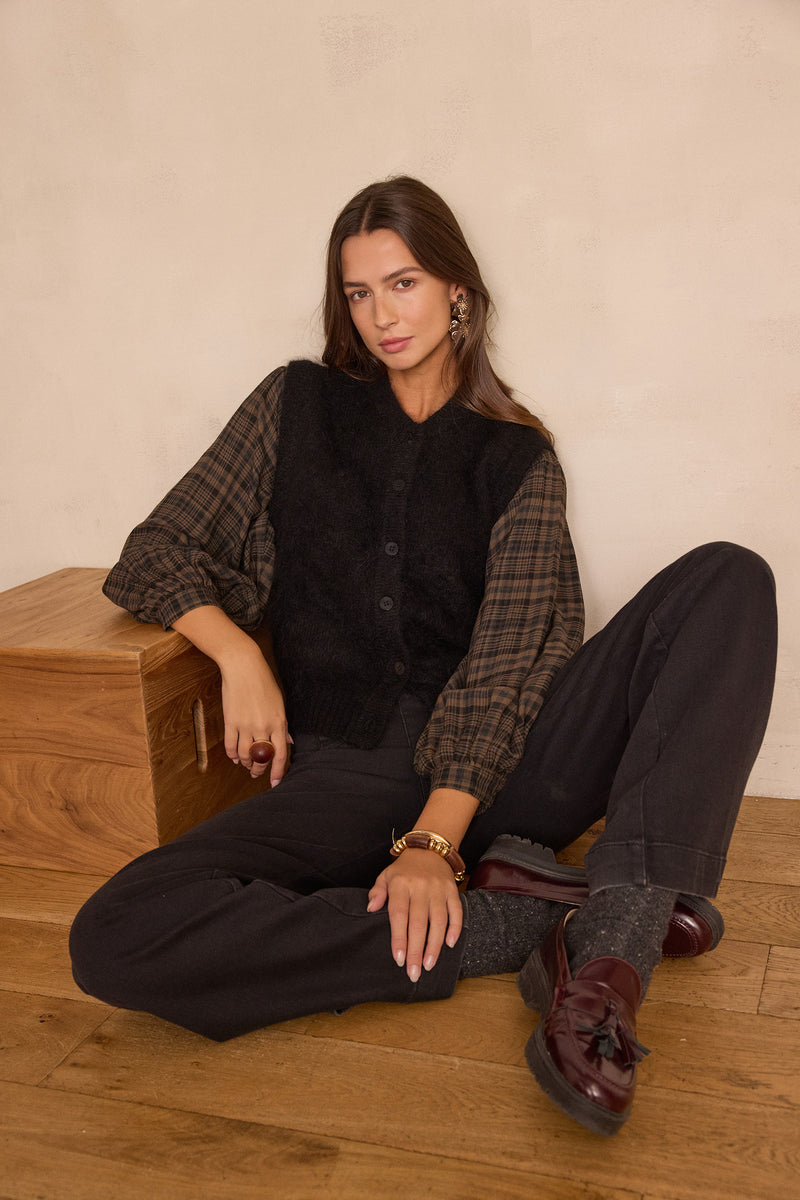 SIMON DARK BROWN CHECKED BLOUSE