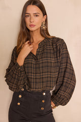 SIMON DARK BROWN CHECKED BLOUSE