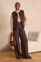 PAIGE CHOCOLATE FRINGED WOOL WAISTCOAT