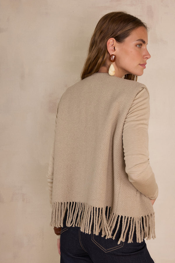 PAIGE TAUPE FRINGED WOOL VEST