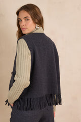 PAIGE GREY FRINGED WOOL VEST