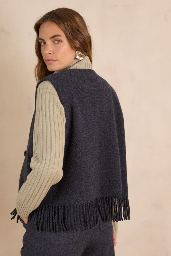 PAIGE GREY FRINGED WOOL VEST
