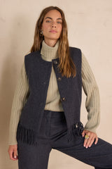 PAIGE GREY FRINGED WOOL VEST