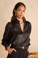 BETH TUNISIAN COLLAR BLOUSE