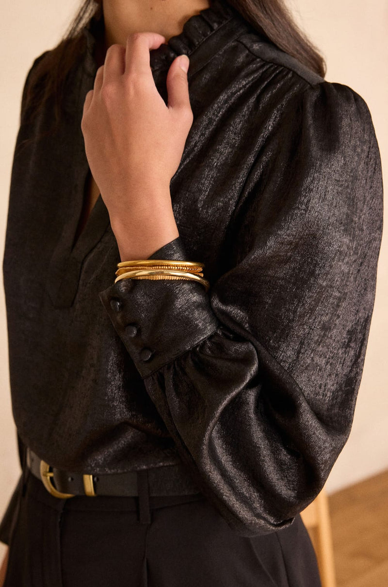 BETH TUNISIAN COLLAR BLOUSE