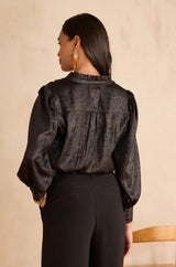 BETH TUNISIAN COLLAR BLOUSE