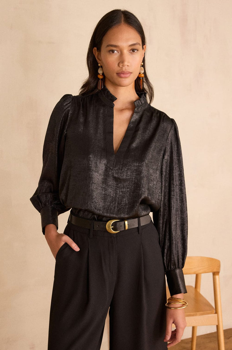 BETH TUNISIAN COLLAR BLOUSE