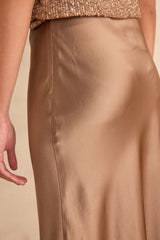 AMELIA DARK TAUPE STRAIGHT SATIN SKIRT
