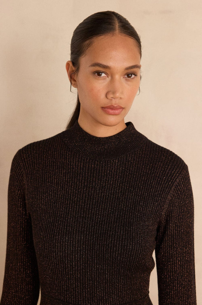 RADIEUSE COPPER GLITTER KNIT DRESS