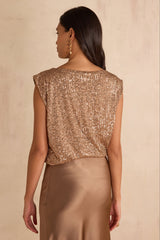 FELICITE COPPER SLEEVELESS SEQUIN T-SHIRT