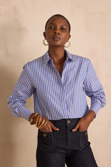 ESMERALDA BLUE COTTON STRIPED SHIRT