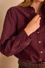 SERAPHINE AUBERGINE COTTON VELVET BLOUSE