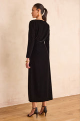 RAFAELA BLACK LONG VELVET DRESS