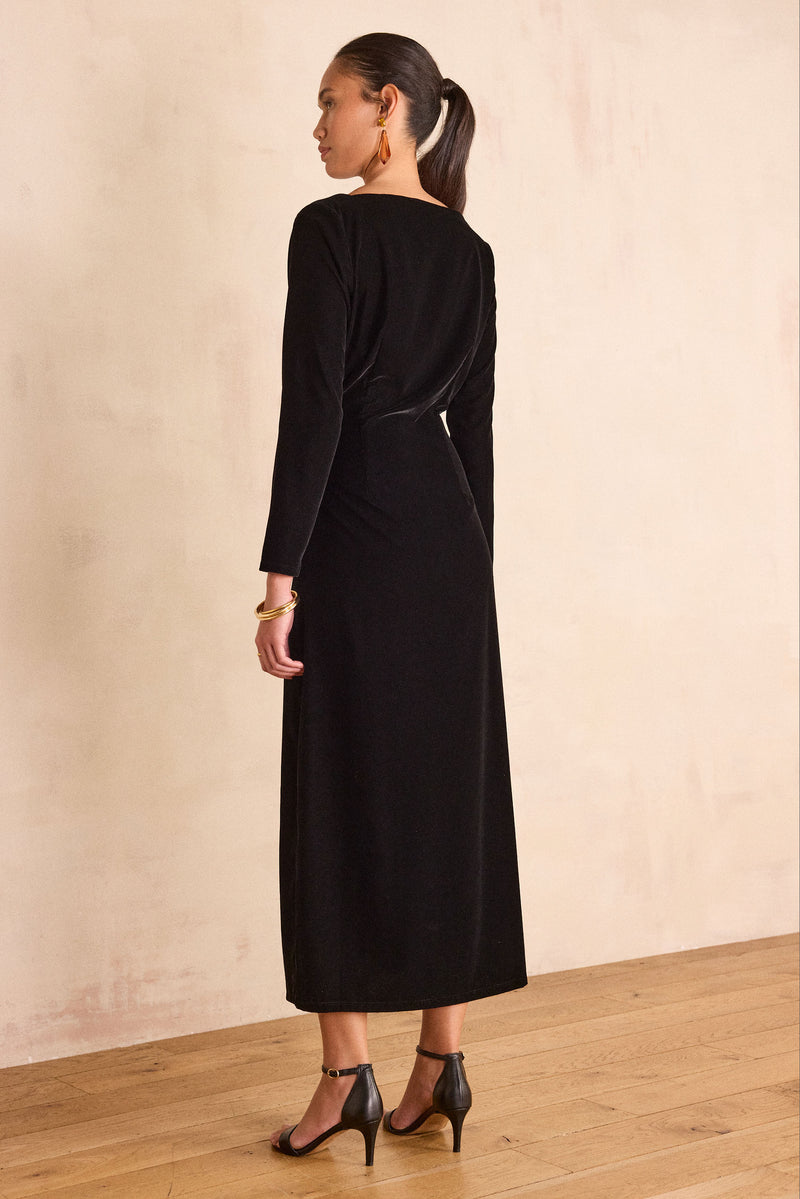 RAFAELA BLACK LONG VELVET DRESS