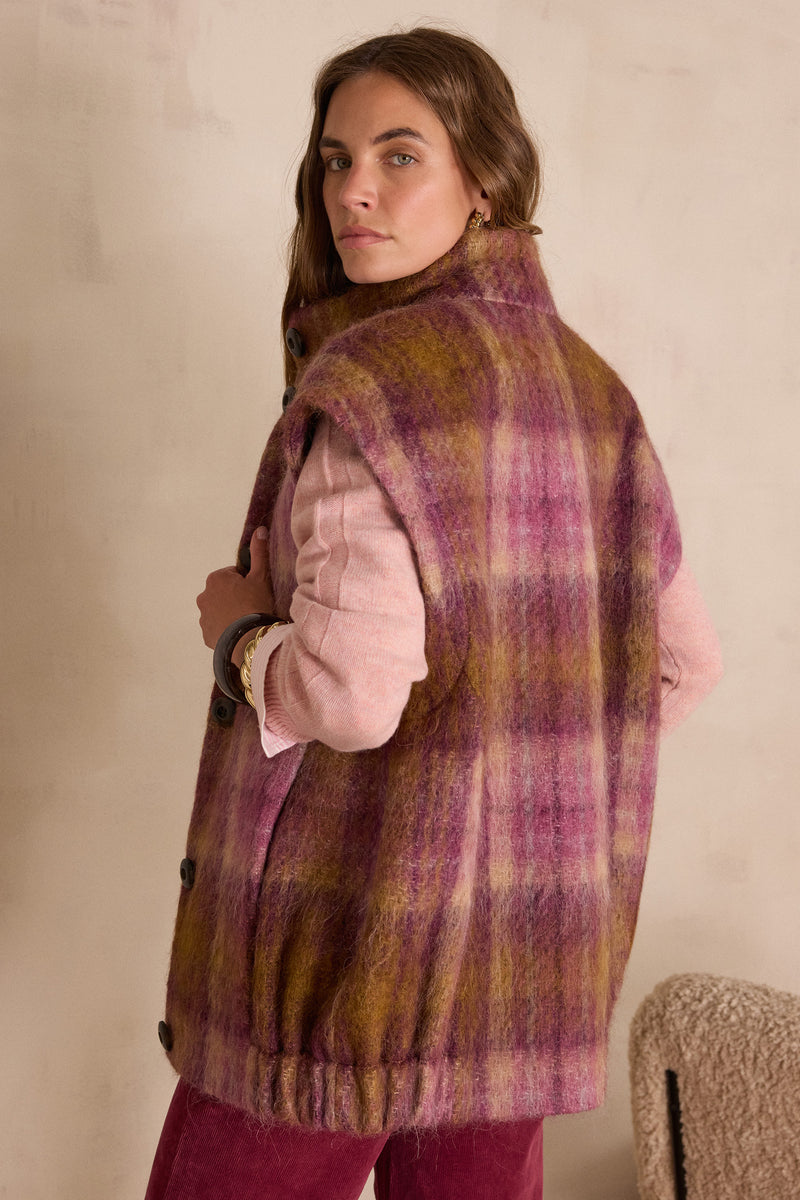 DJODDY SLEEVELESS CHECKED WOOL COAT