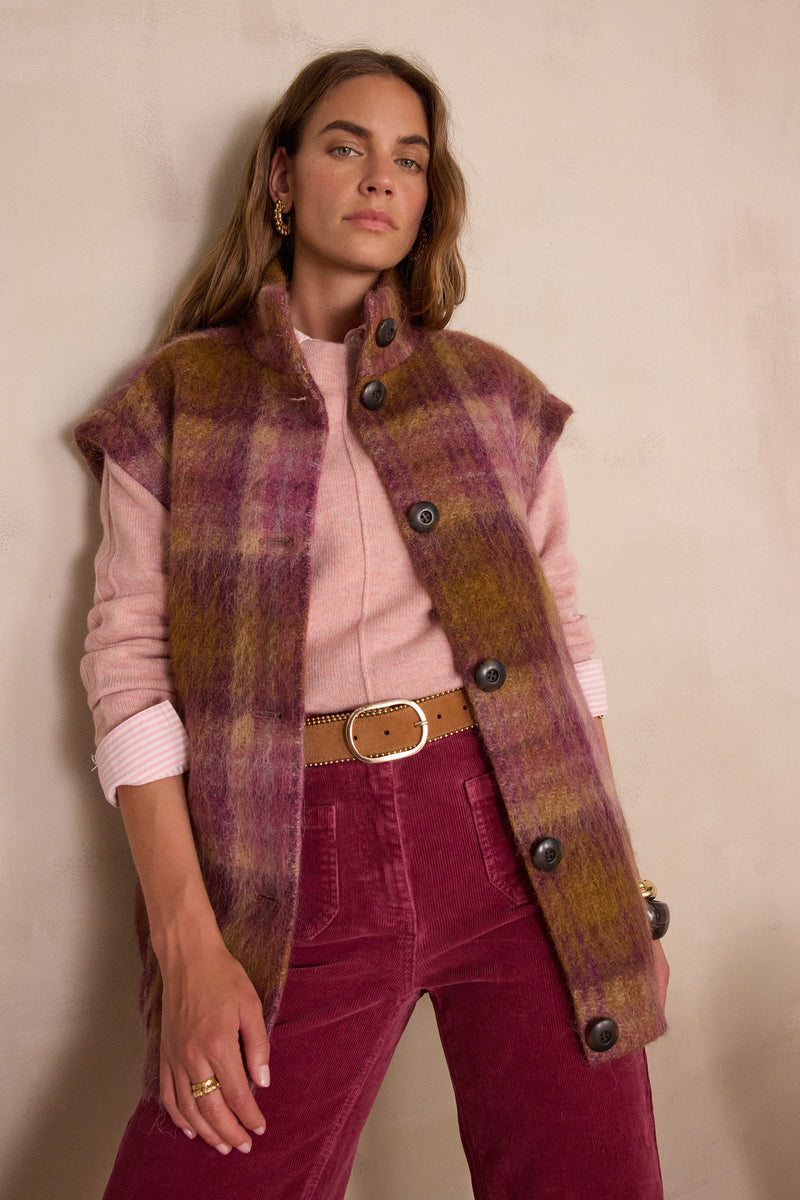 DJODDY SLEEVELESS CHECKED WOOL COAT
