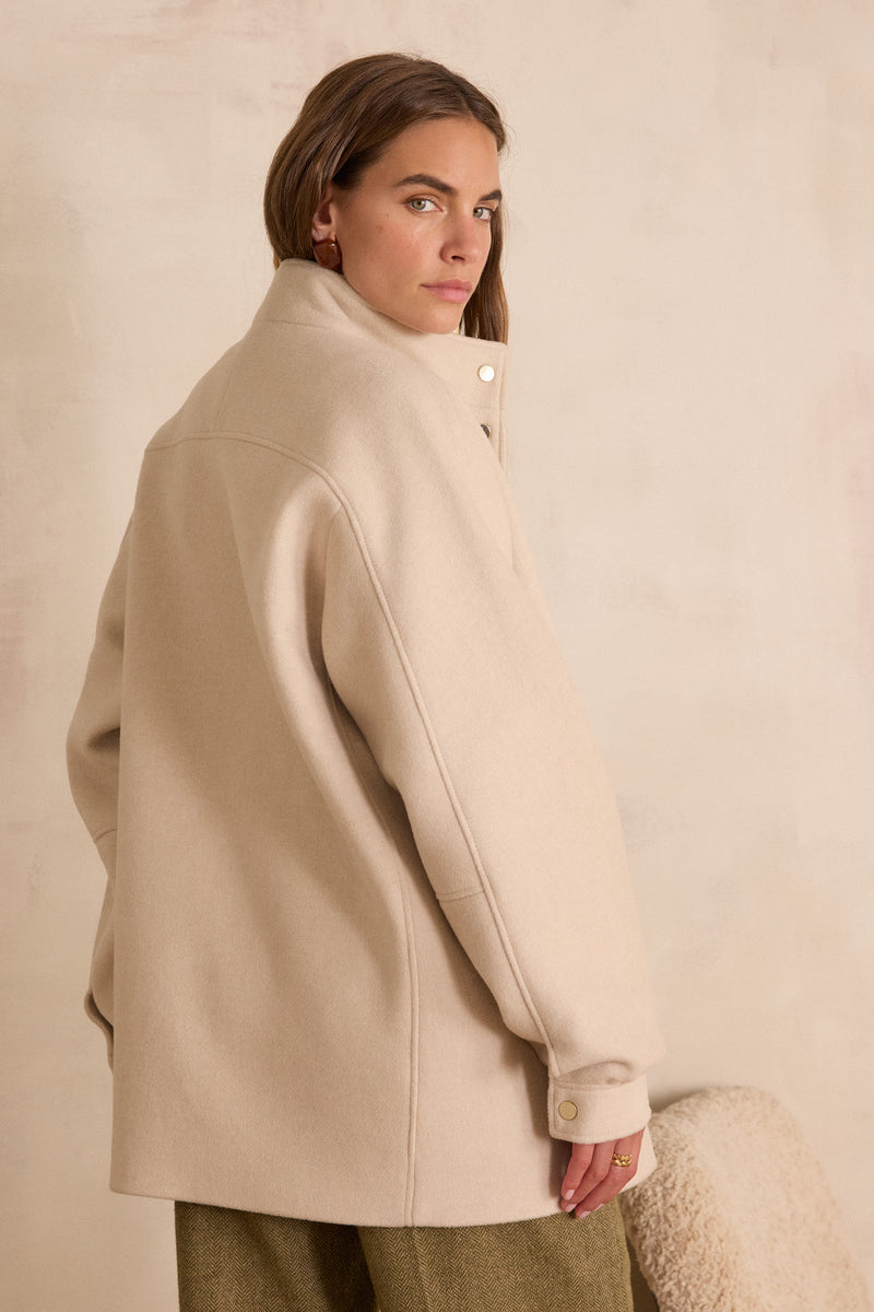 DAMIEN NATURAL MID-LENGTH WOOL COAT