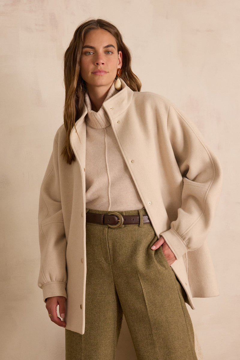 DAMIEN NATURAL MID-LENGTH WOOL COAT