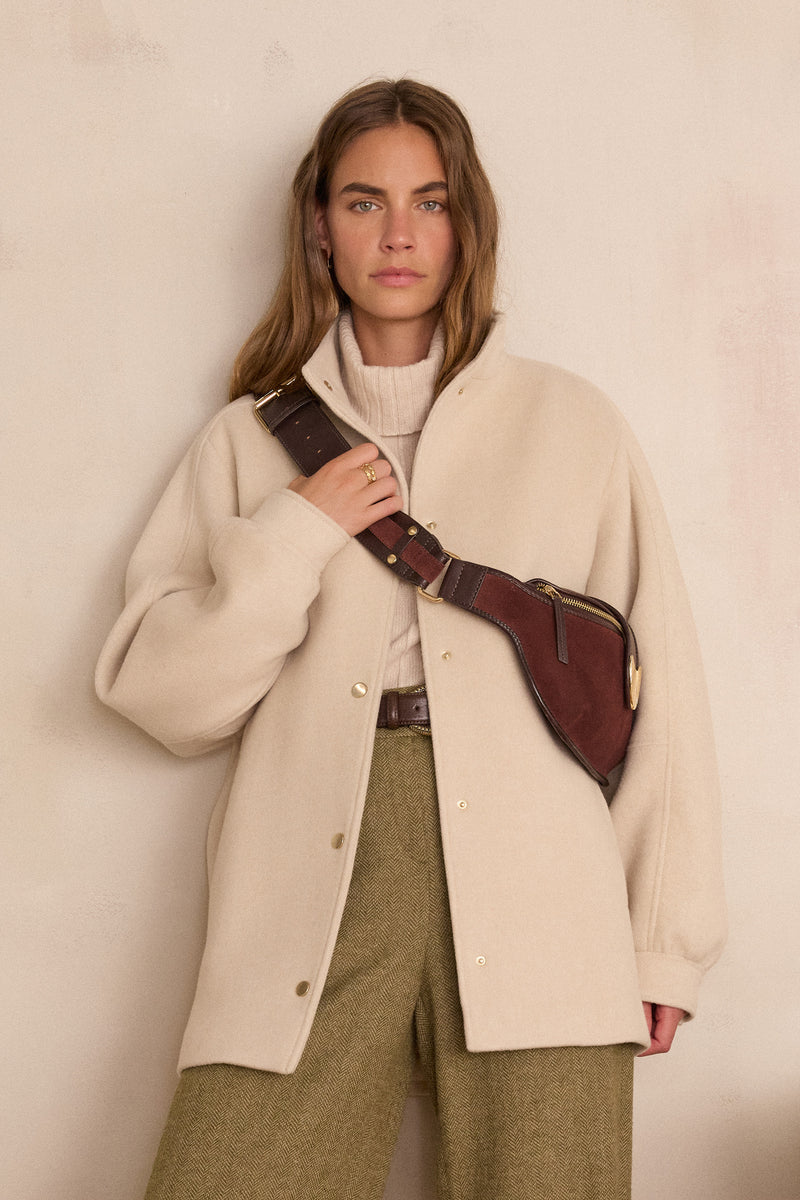 DAMIEN NATURAL MID-LENGTH WOOL COAT