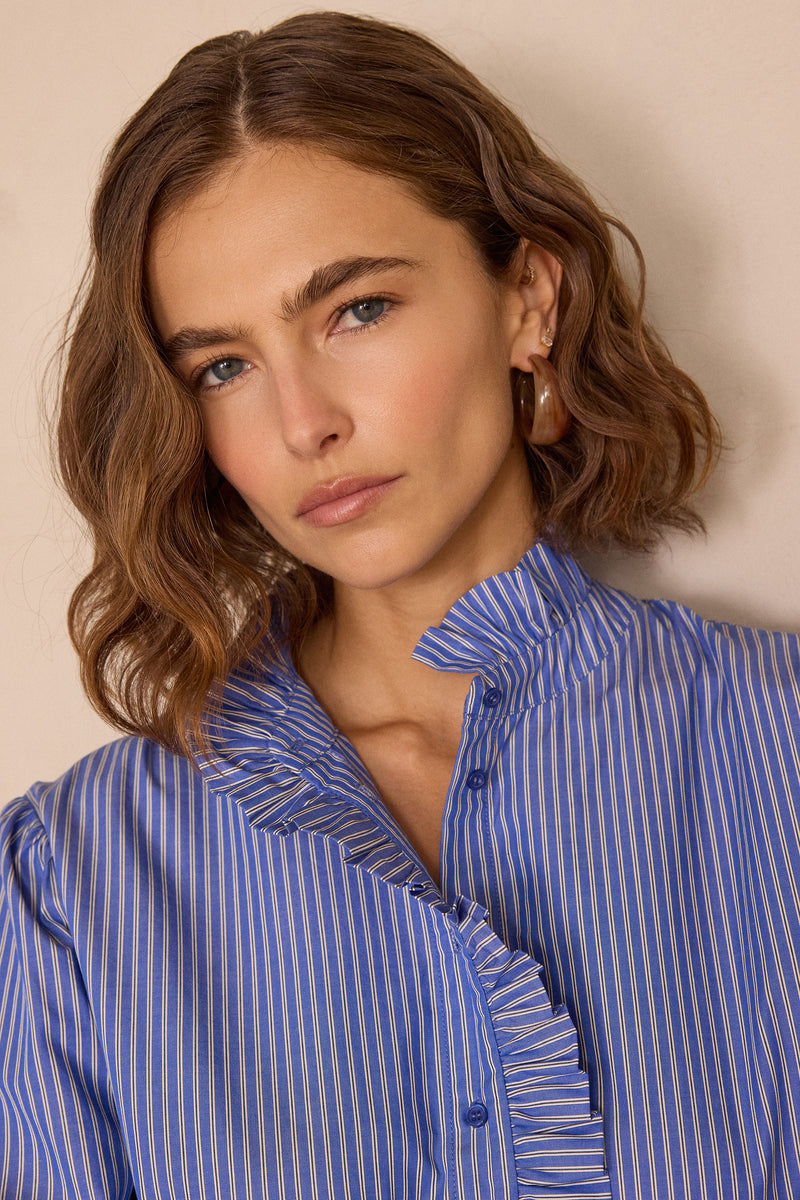 SALIA STRIPED RUFFLED BLOUSE