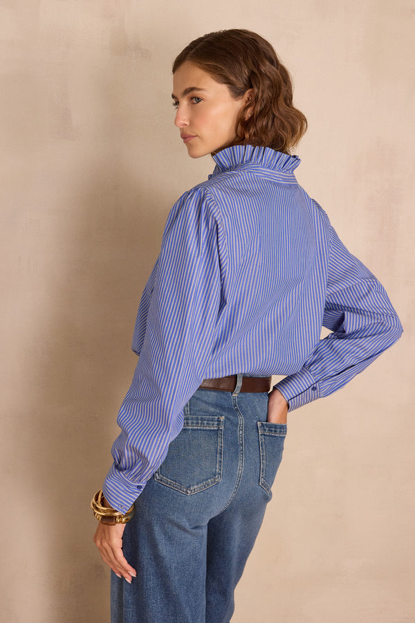 SALIA STRIPED RUFFLED BLOUSE