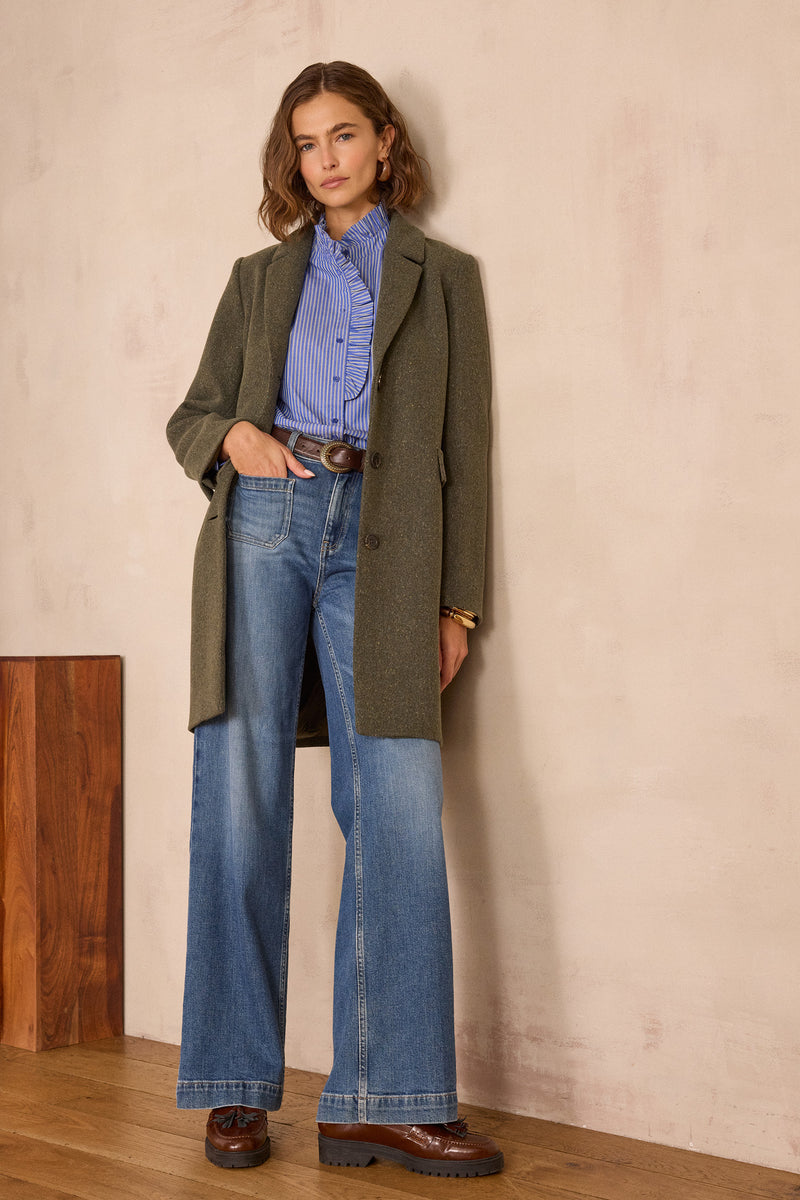 SALIA STRIPED RUFFLED BLOUSE