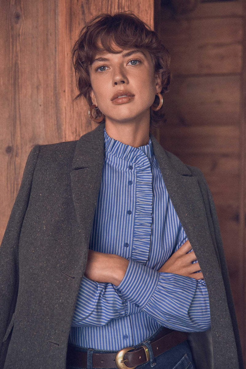 SALIA STRIPED RUFFLED BLOUSE