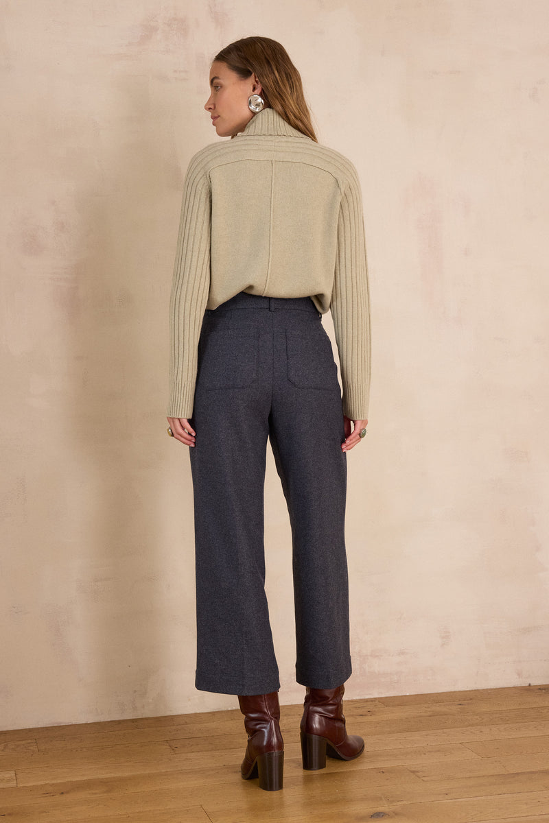 MELINA MOUSE GREY CROPPED WOOL TROUSERS