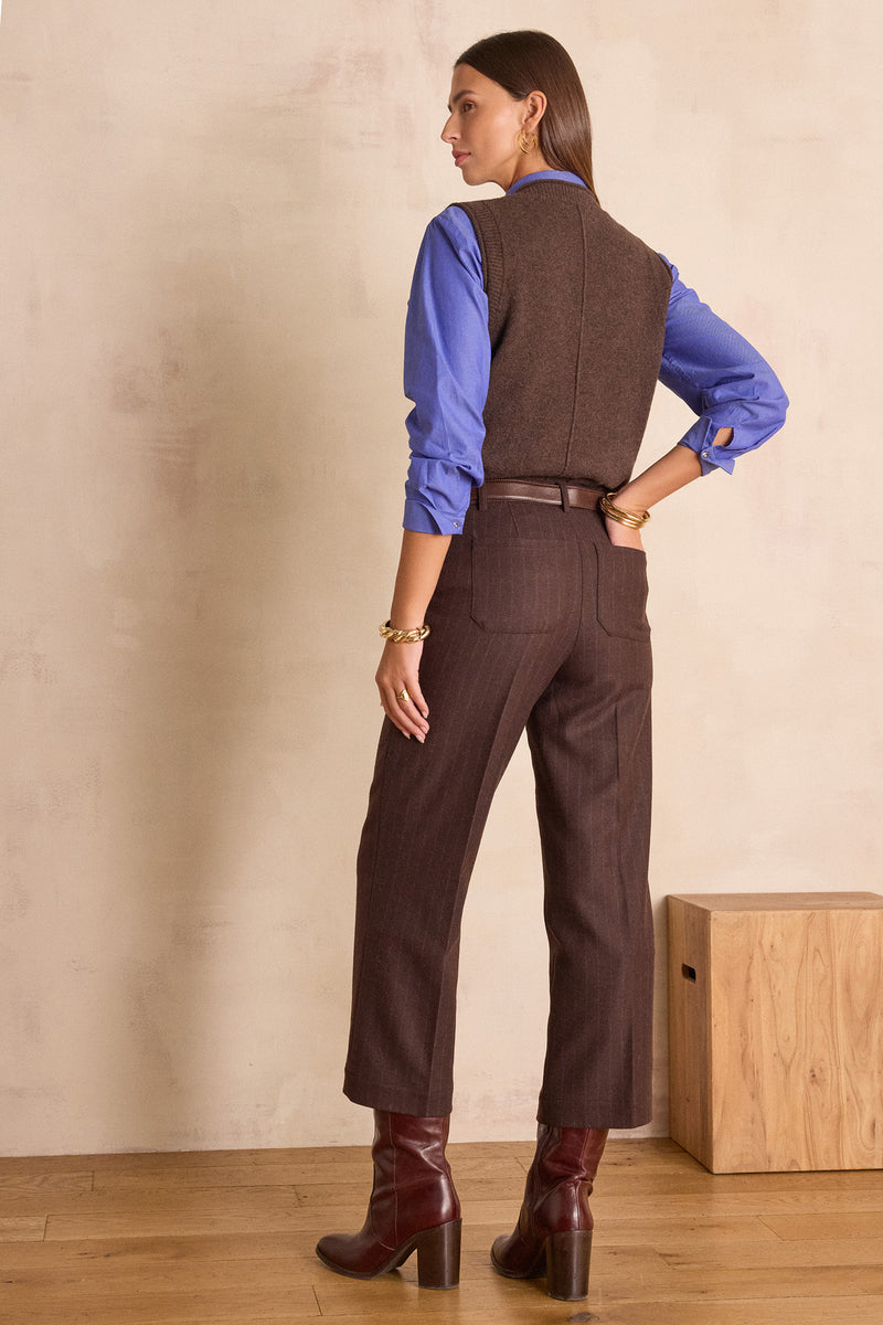 MELINA CROPPED STRIPED WOOL TROUSERS