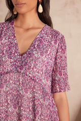ALBINA DARK FUCHSIA ARABESQUE PRINTED DRESS